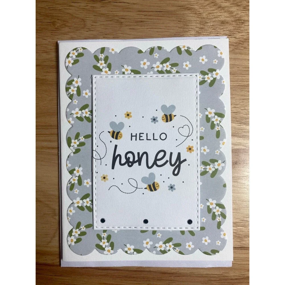 Bee & Flowers Greeting Card – Handmade A2 Card – All Occasion Blank Card